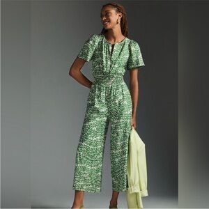 Anthropologie The Somerset Jumpsuit Green White Large
